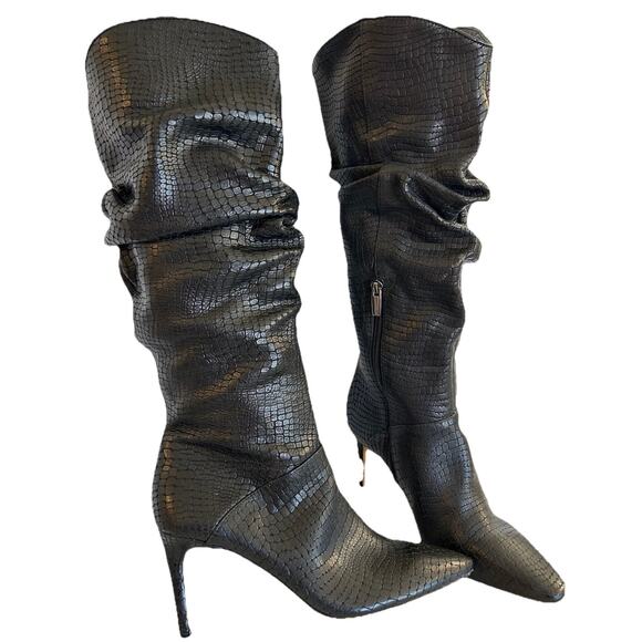 Vince Camuto Armonda Black Leather Pointed Toe Knee Dress Boot Sz 8.5 M - Picture 1 of 6